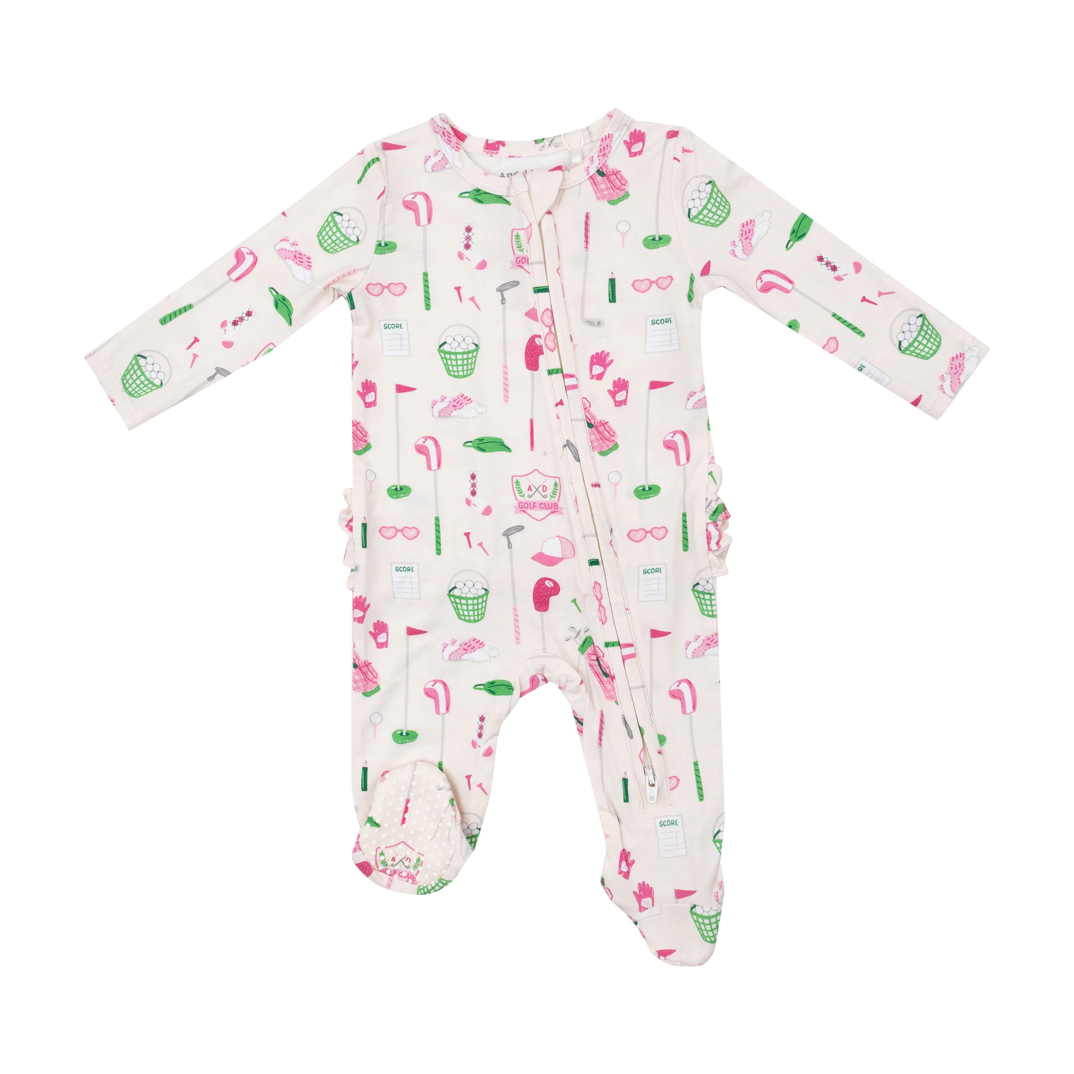 2-Way Zipper Ruffle Back Footie - Golf Club Pink by Angel Dear