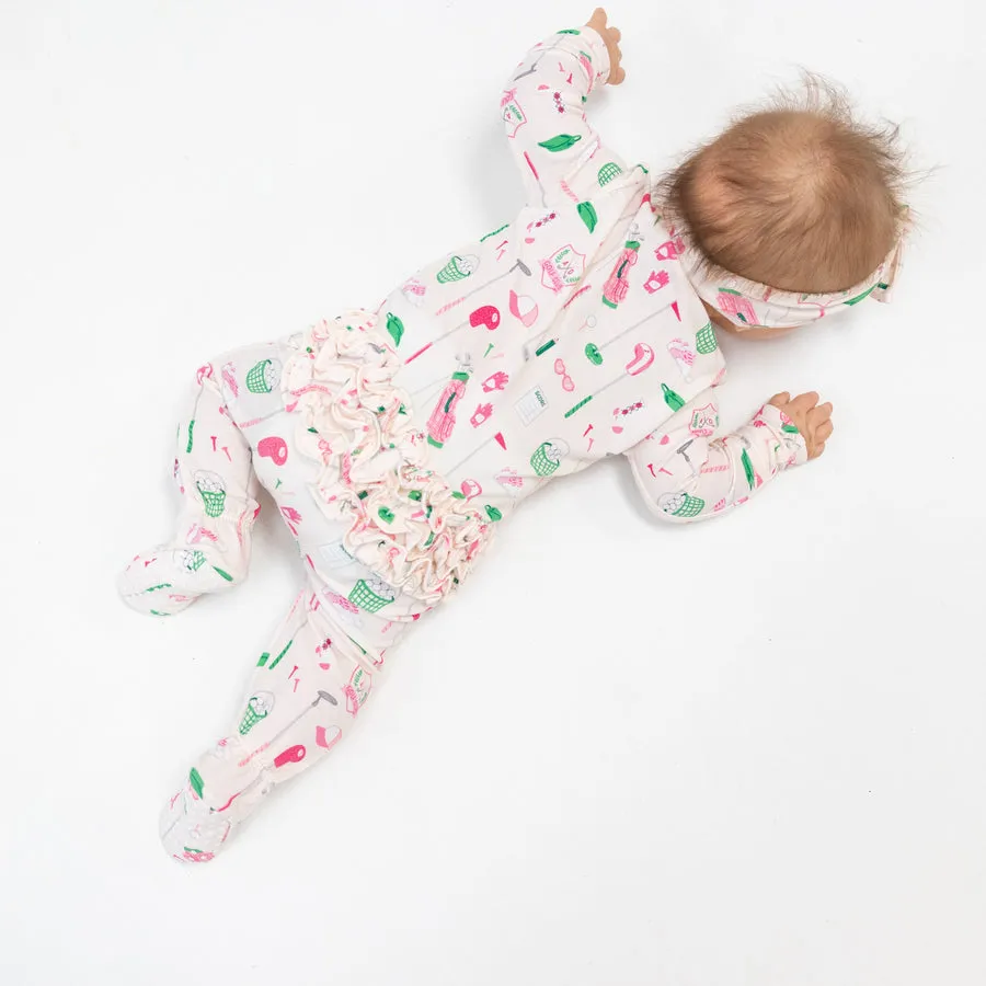 2-Way Zipper Ruffle Back Footie - Golf Club Pink by Angel Dear
