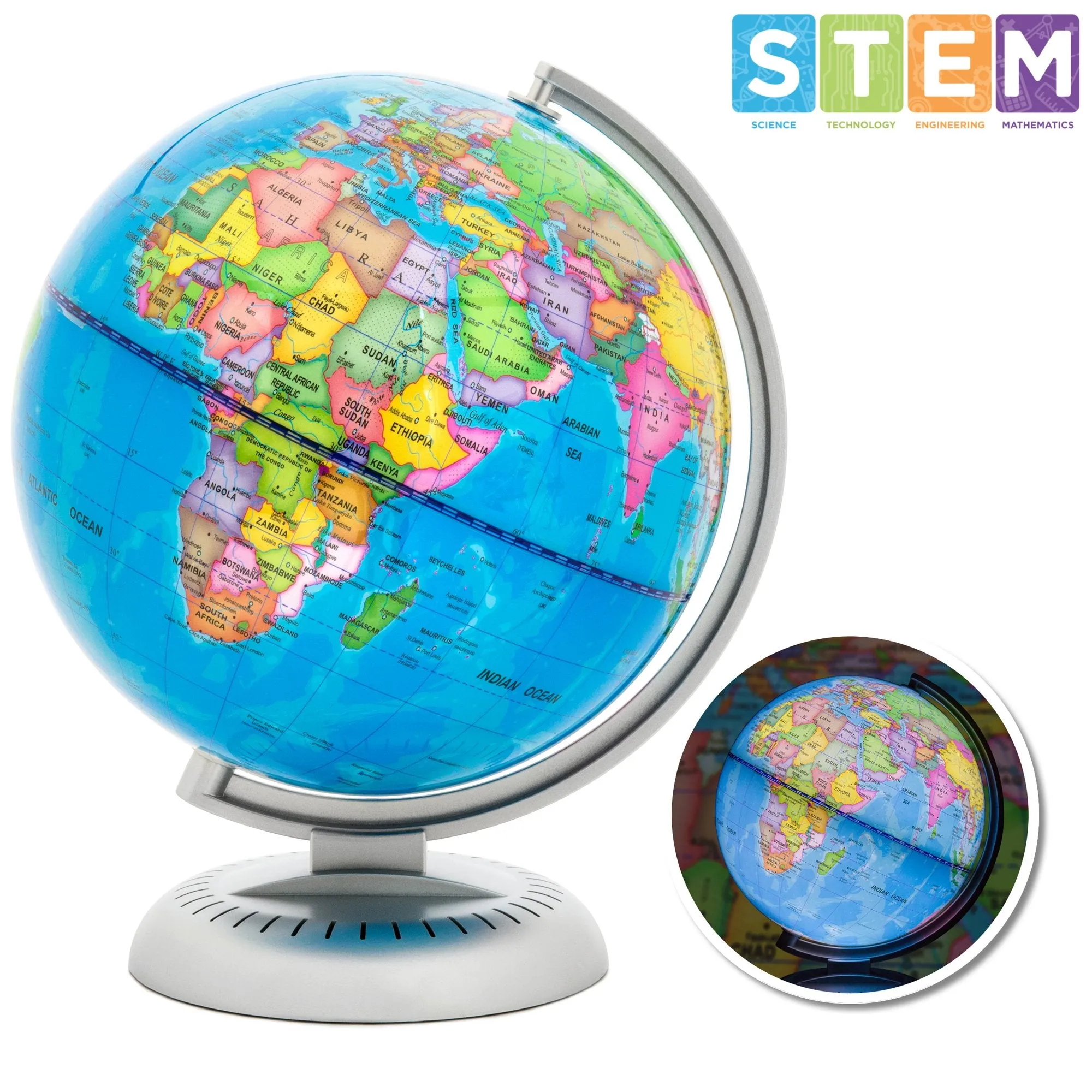 8in Illuminated World Geographical Globe w/ LED Lights