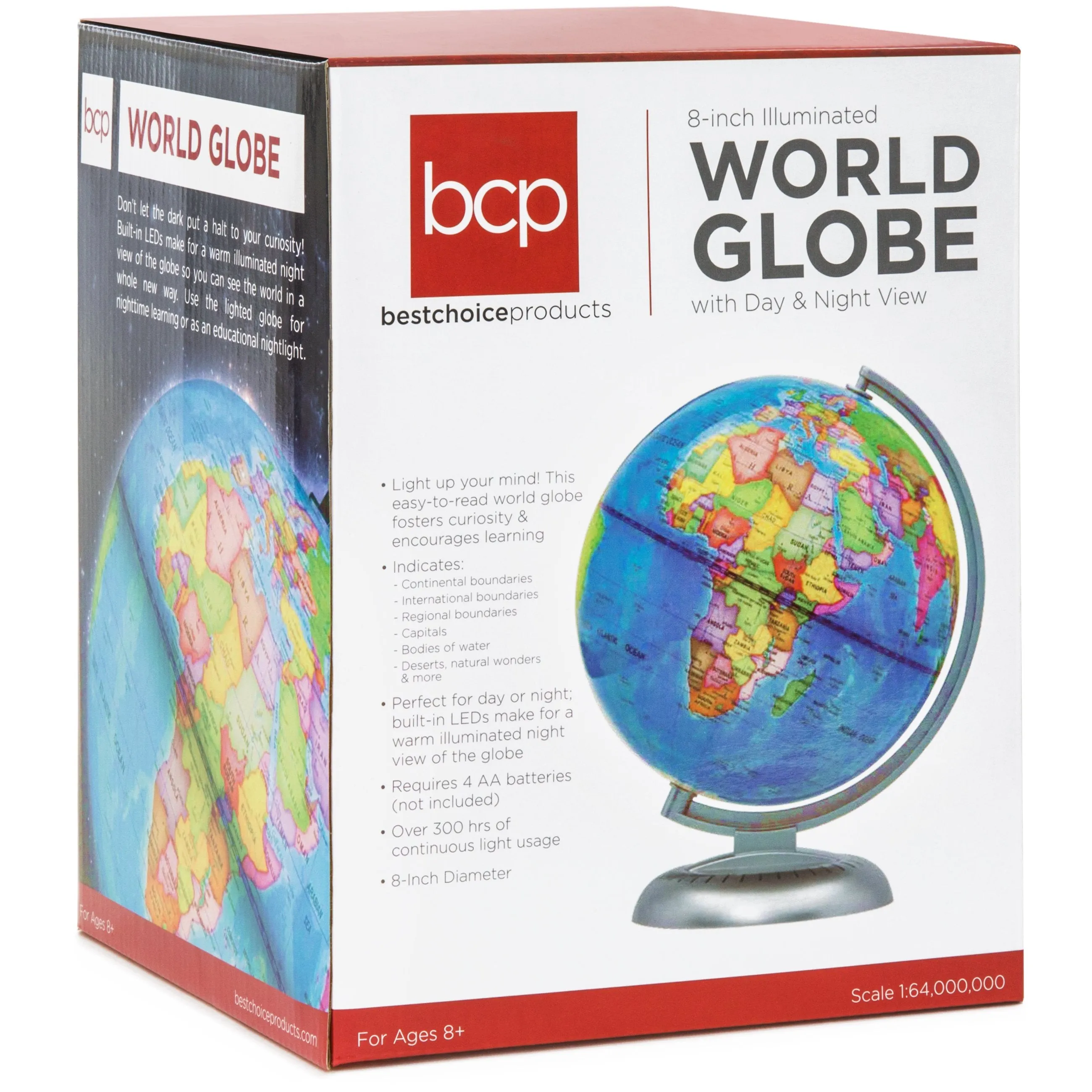 8in Illuminated World Geographical Globe w/ LED Lights