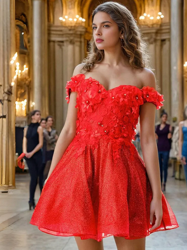 A-Line Off-the-shoulder Appliqued Knee Length Homecoming Dresses