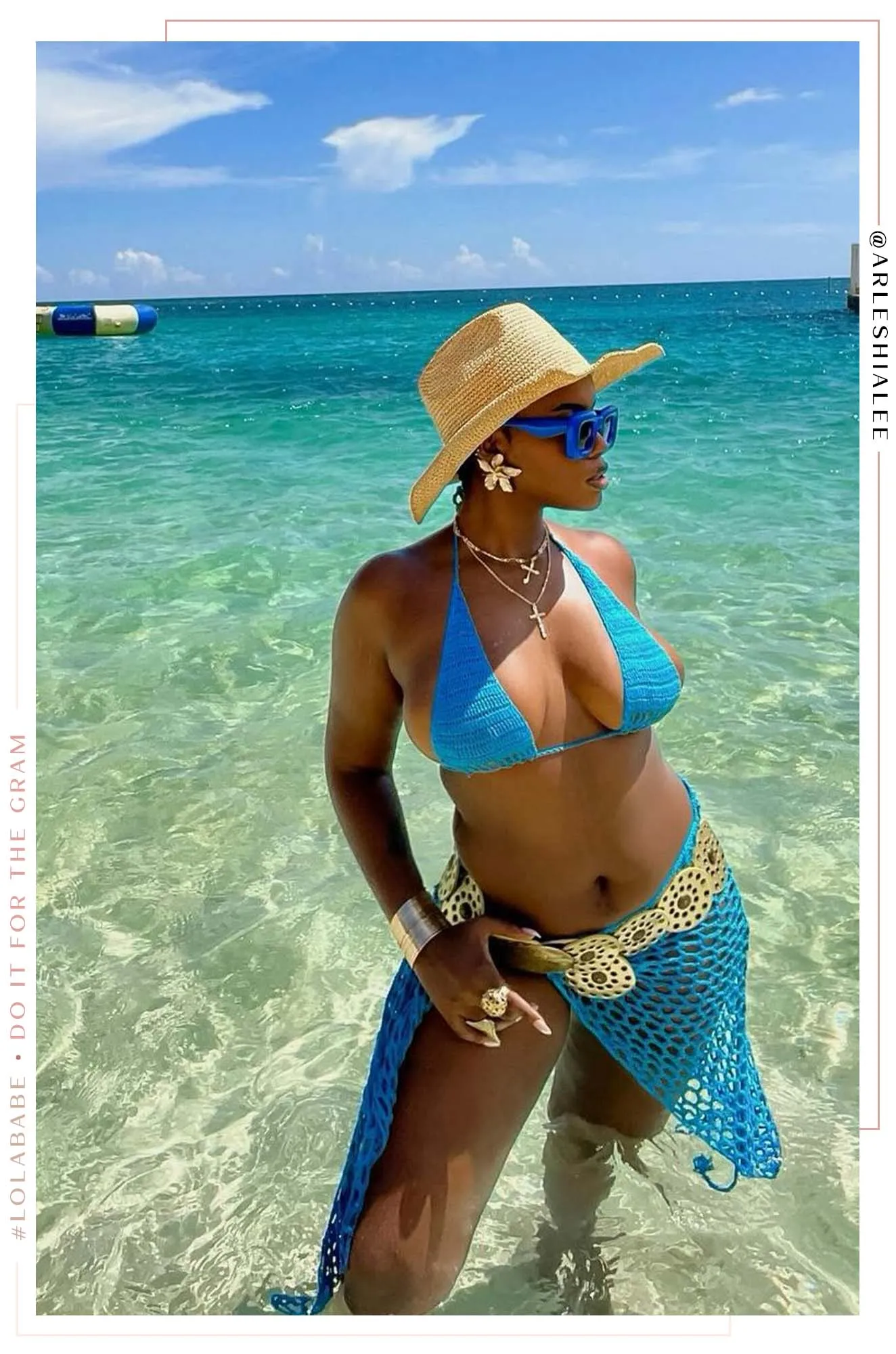 Agua De Coco Three Piece Crochet Bikini Set - Aqua