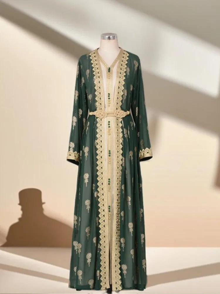 Algerian Style Embroidered Kaftan Plus Inner Vest and Belt