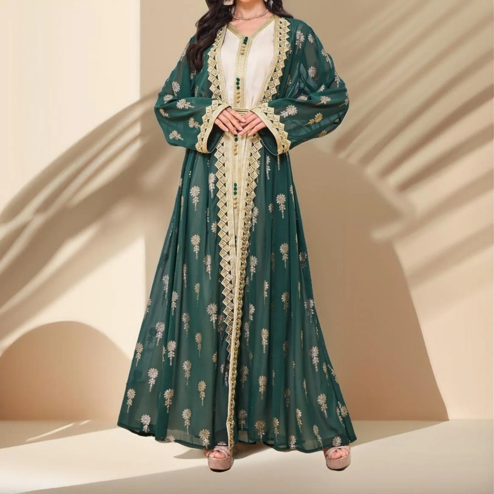Algerian Style Embroidered Kaftan Plus Inner Vest and Belt