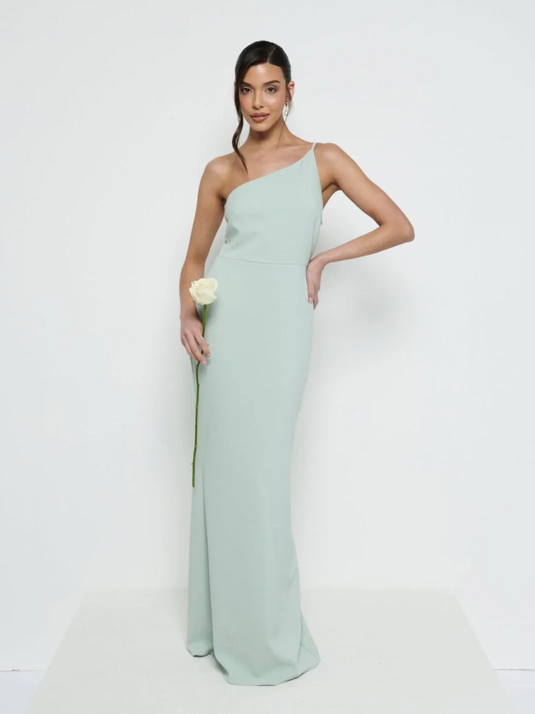 Amelia One Shoulder Crepe Maxi Bridesmaid Dress - Sage