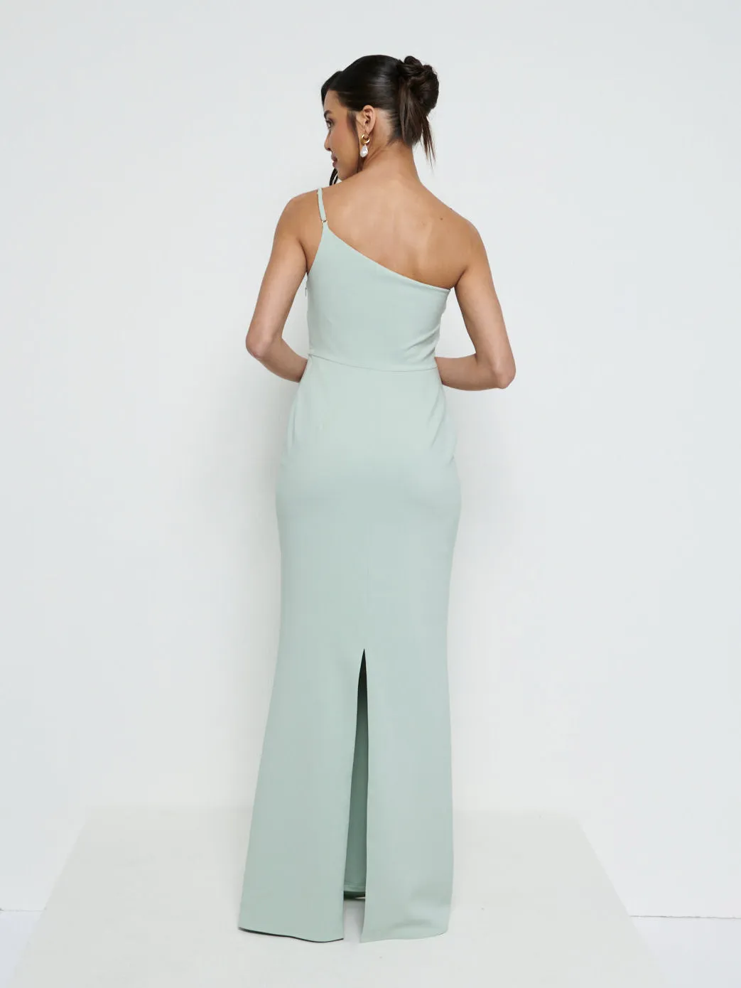Amelia One Shoulder Crepe Maxi Bridesmaid Dress - Sage