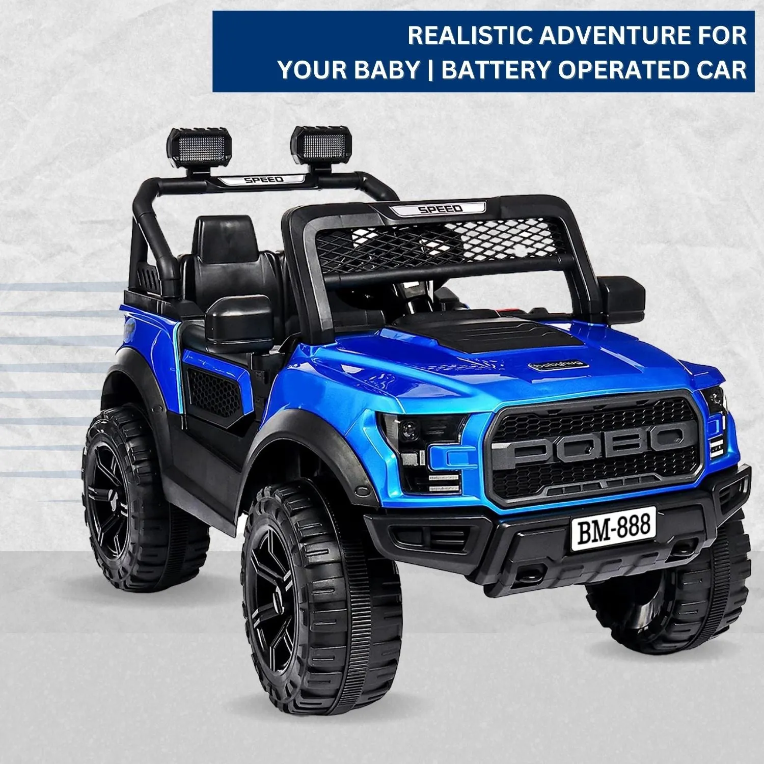 Baby Moo Pobo Electric Ride-On Car for Kids | Rechargeable Battery | Bluetooth Remote Control | USB MP3 Player | Double Seat | Age 2-6 - Blue