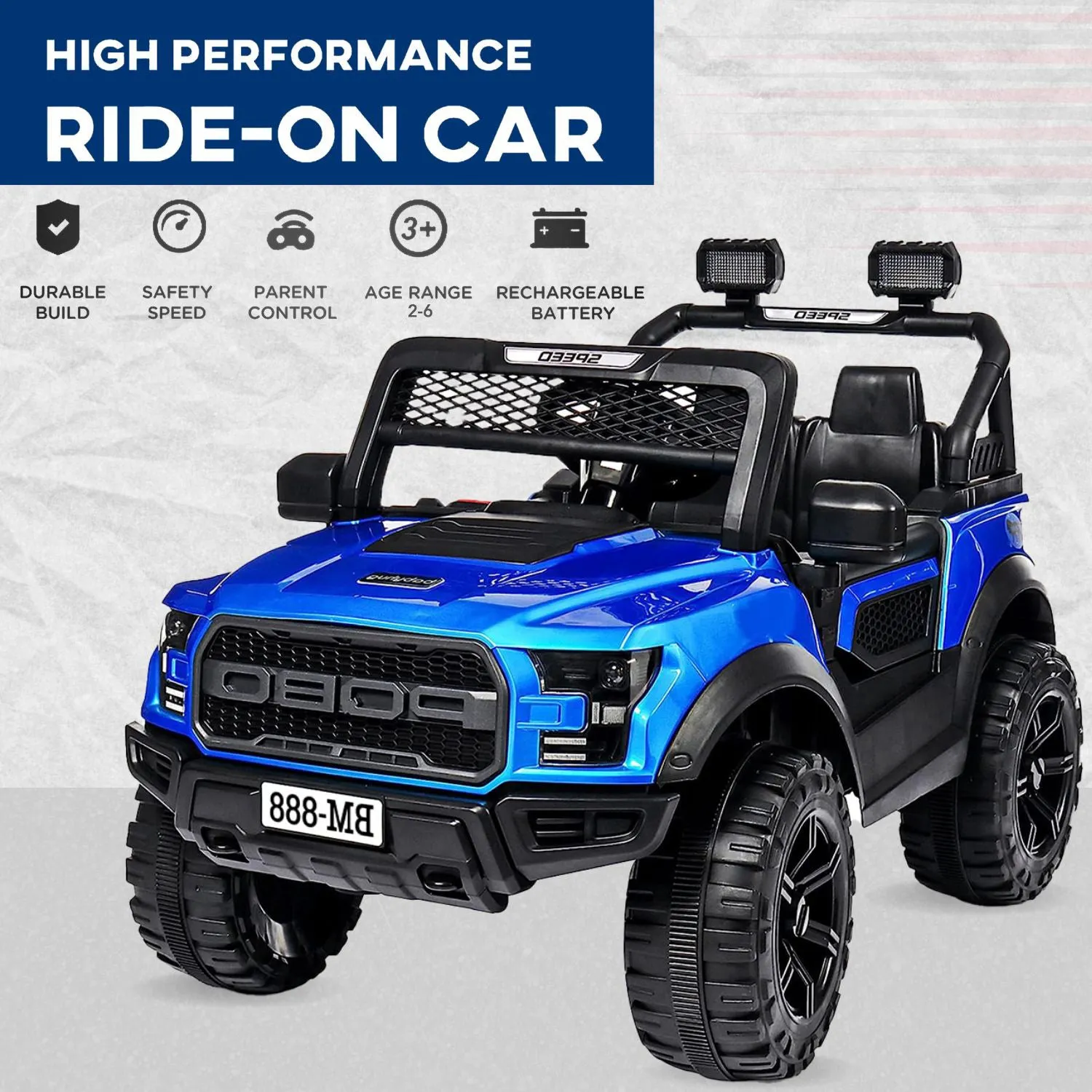 Baby Moo Pobo Electric Ride-On Car for Kids | Rechargeable Battery | Bluetooth Remote Control | USB MP3 Player | Double Seat | Age 2-6 - Blue