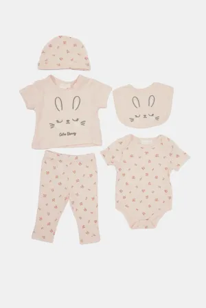 Baby Pink Printed Gift Set (5 Piece)