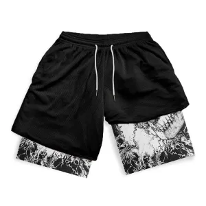 Berserk Skull Quick Dry Premium Black Mesh Workout Shorts