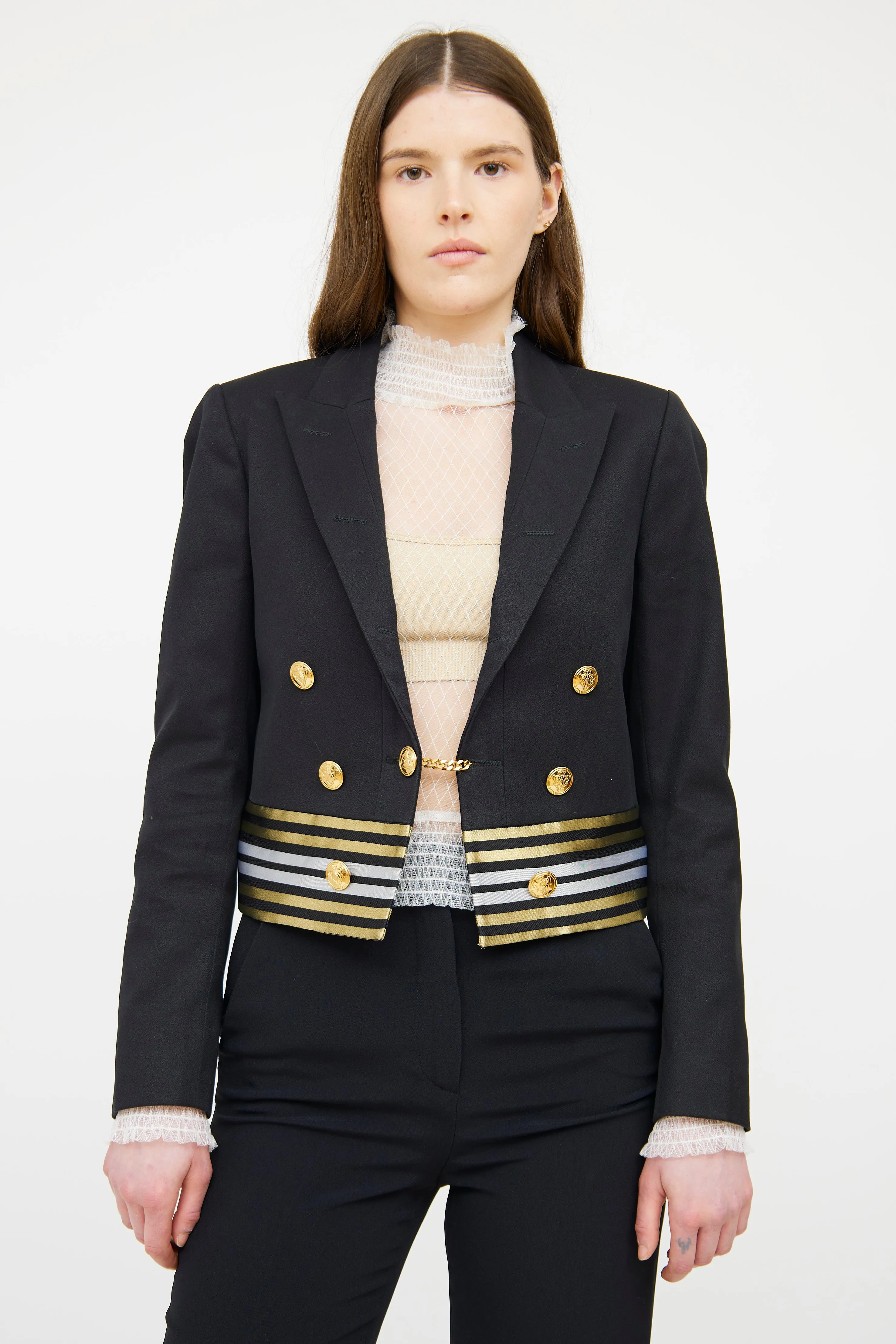 Black & Gold Stripe Cropped Blazer