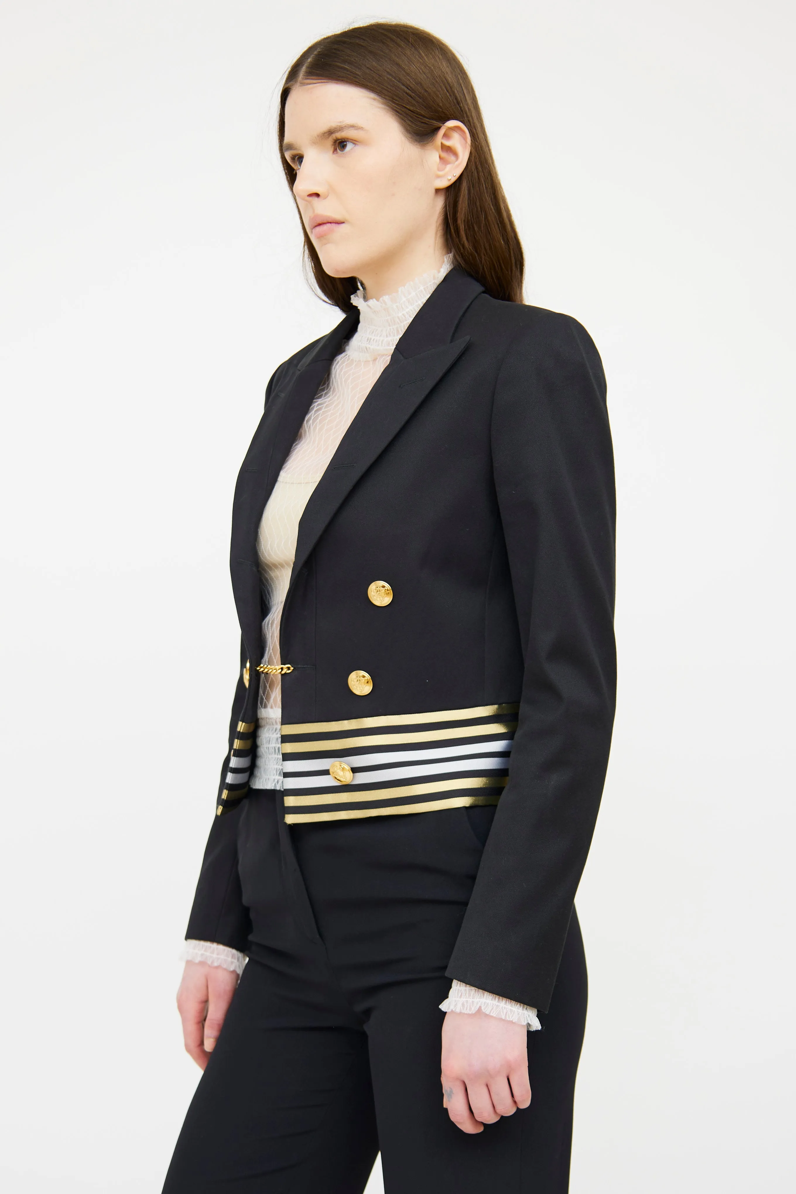 Black & Gold Stripe Cropped Blazer