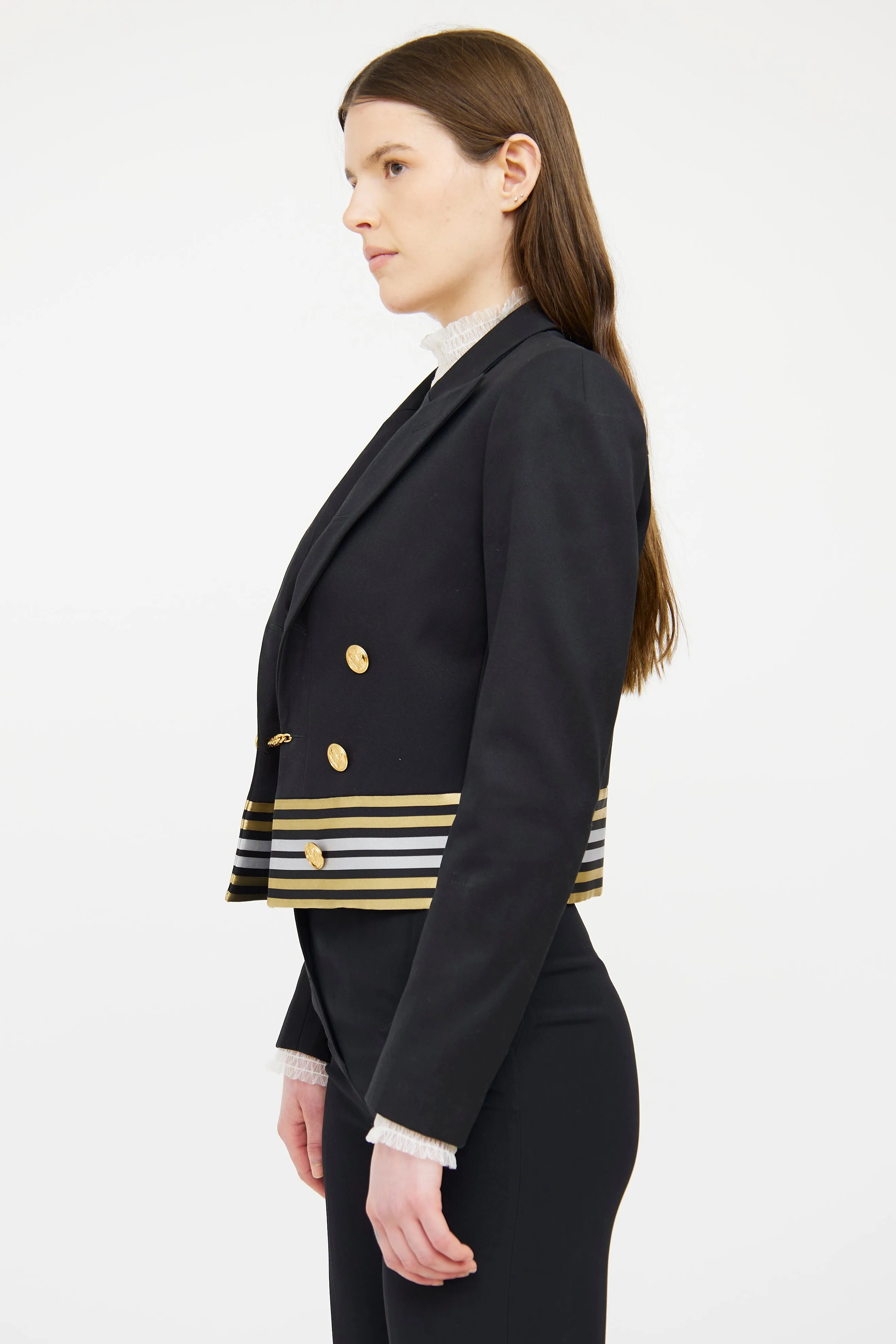 Black & Gold Stripe Cropped Blazer