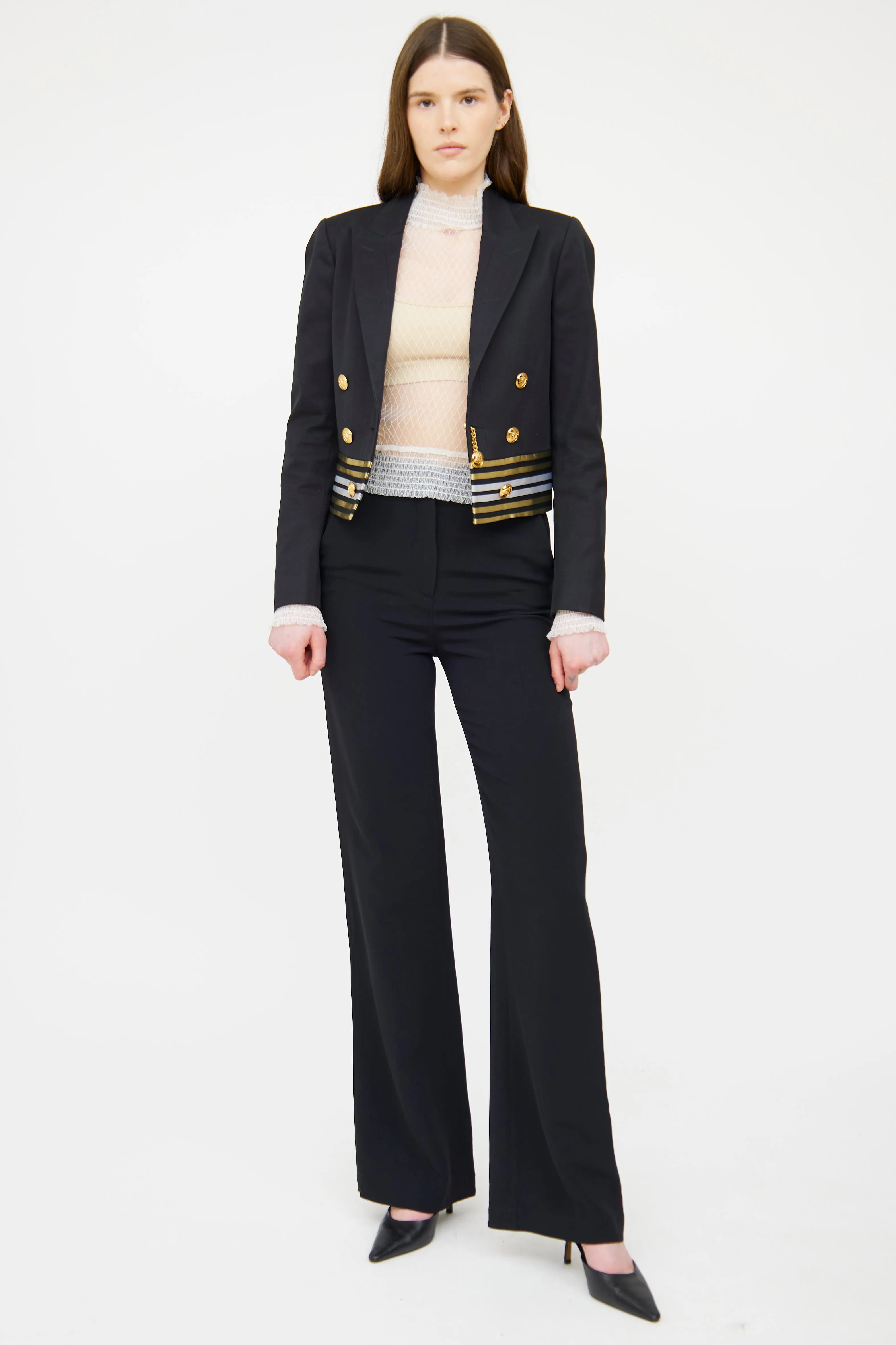 Black & Gold Stripe Cropped Blazer