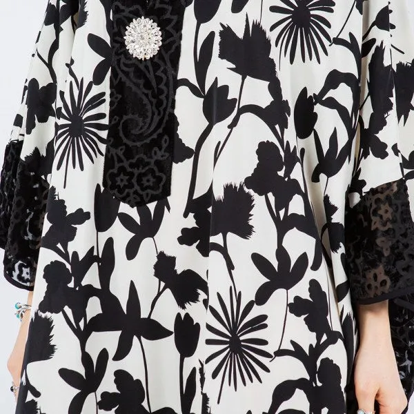 Black & White Kaftan w/ Black Velvet Details