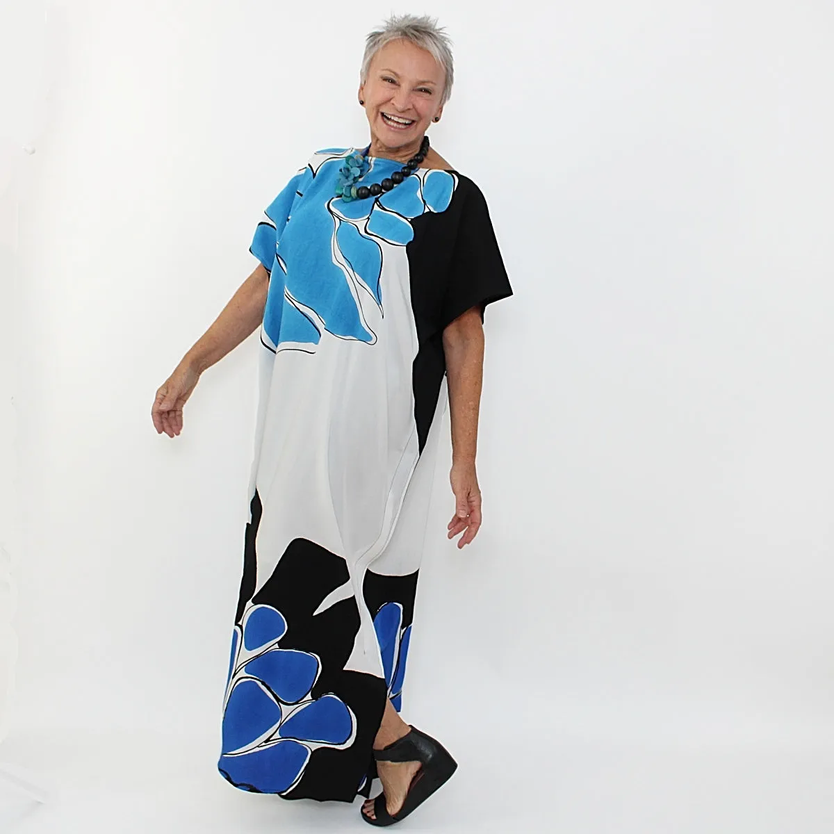 Black and Blue Floral Kaftan