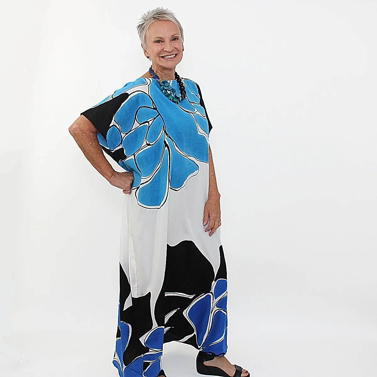 Black and Blue Floral Kaftan