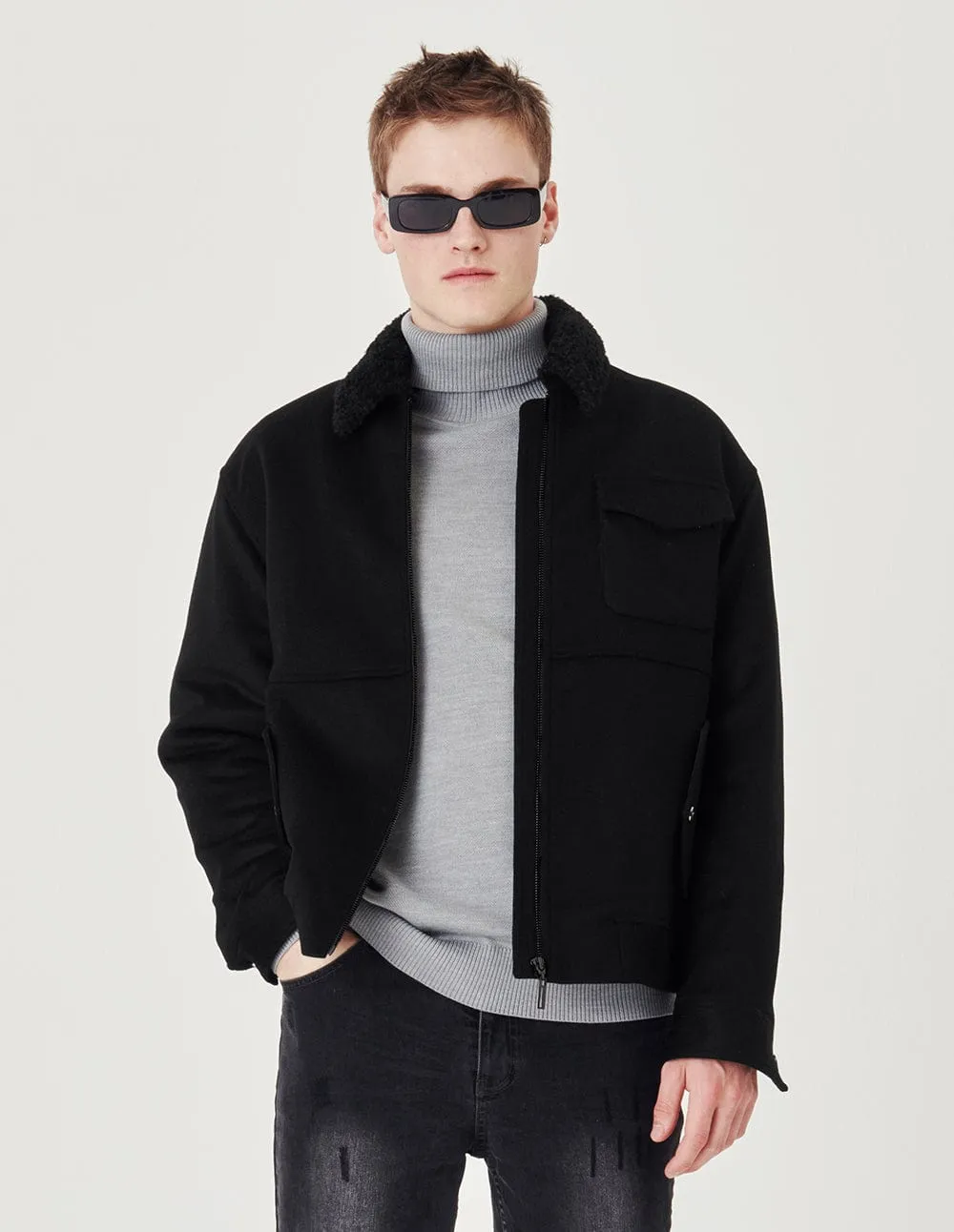 Black Draped Wool Jacket