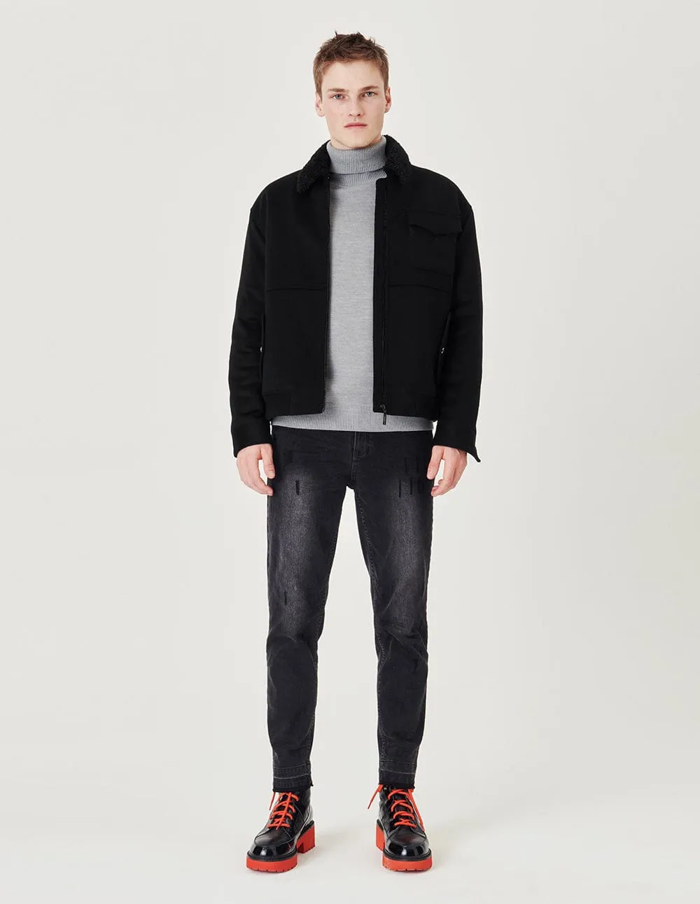 Black Draped Wool Jacket
