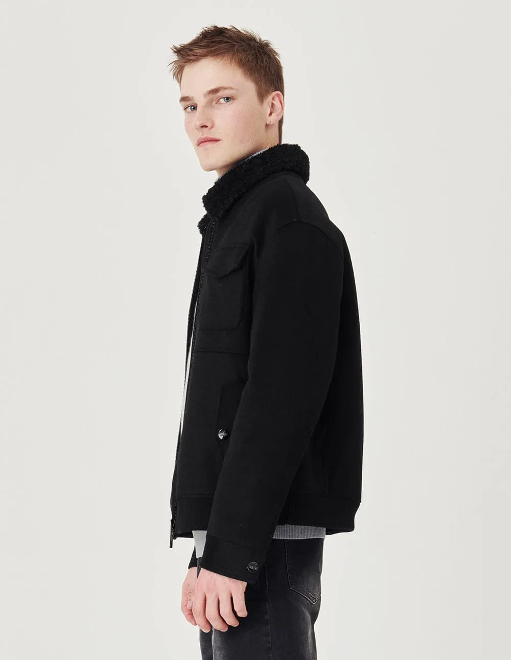 Black Draped Wool Jacket