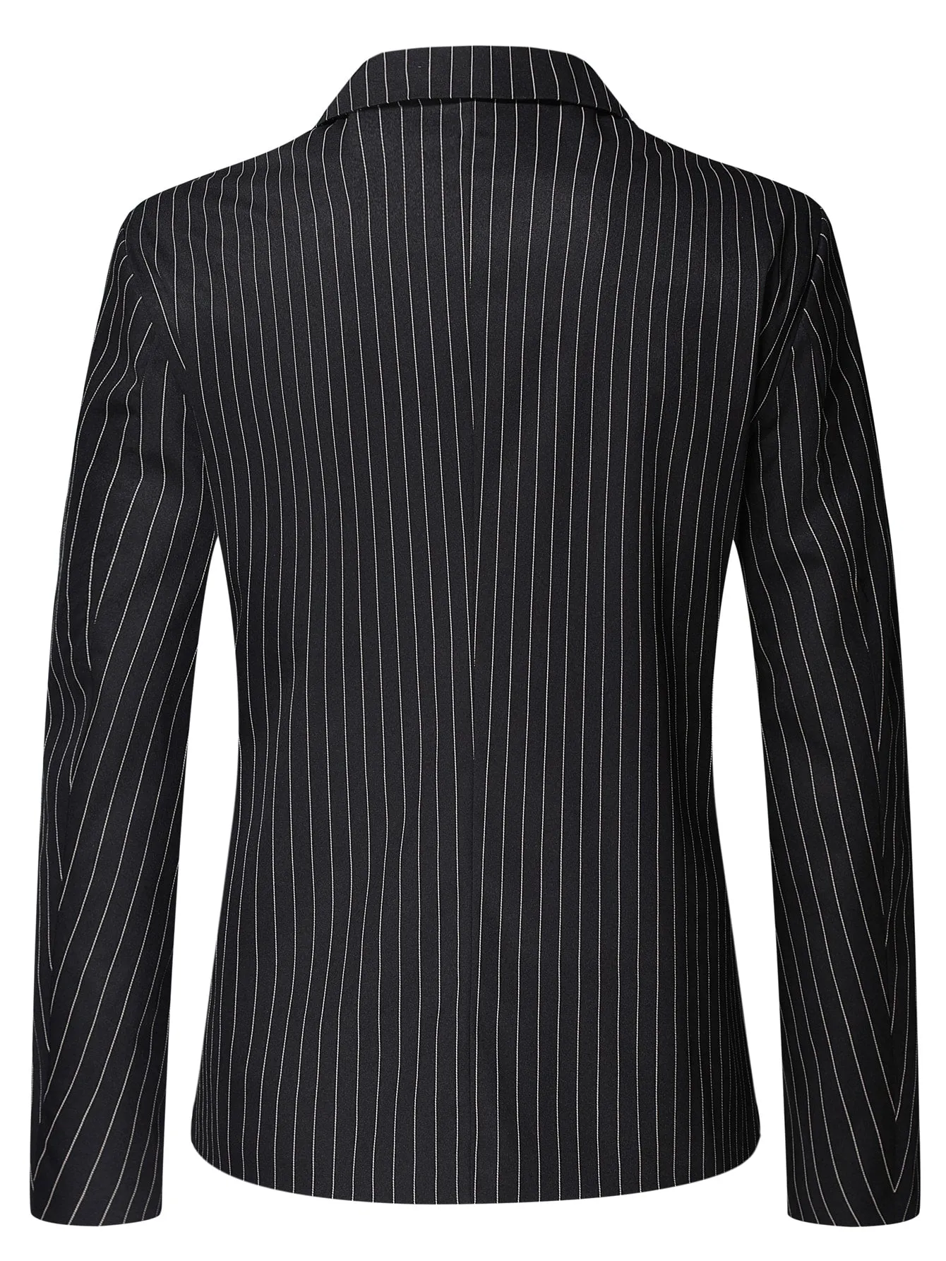Black Striped Print Single Button Lapel Neck Blazer