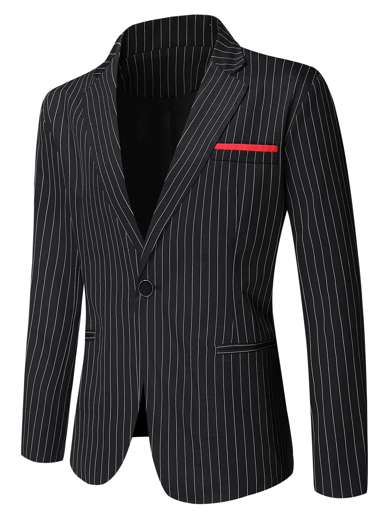 Black Striped Print Single Button Lapel Neck Blazer