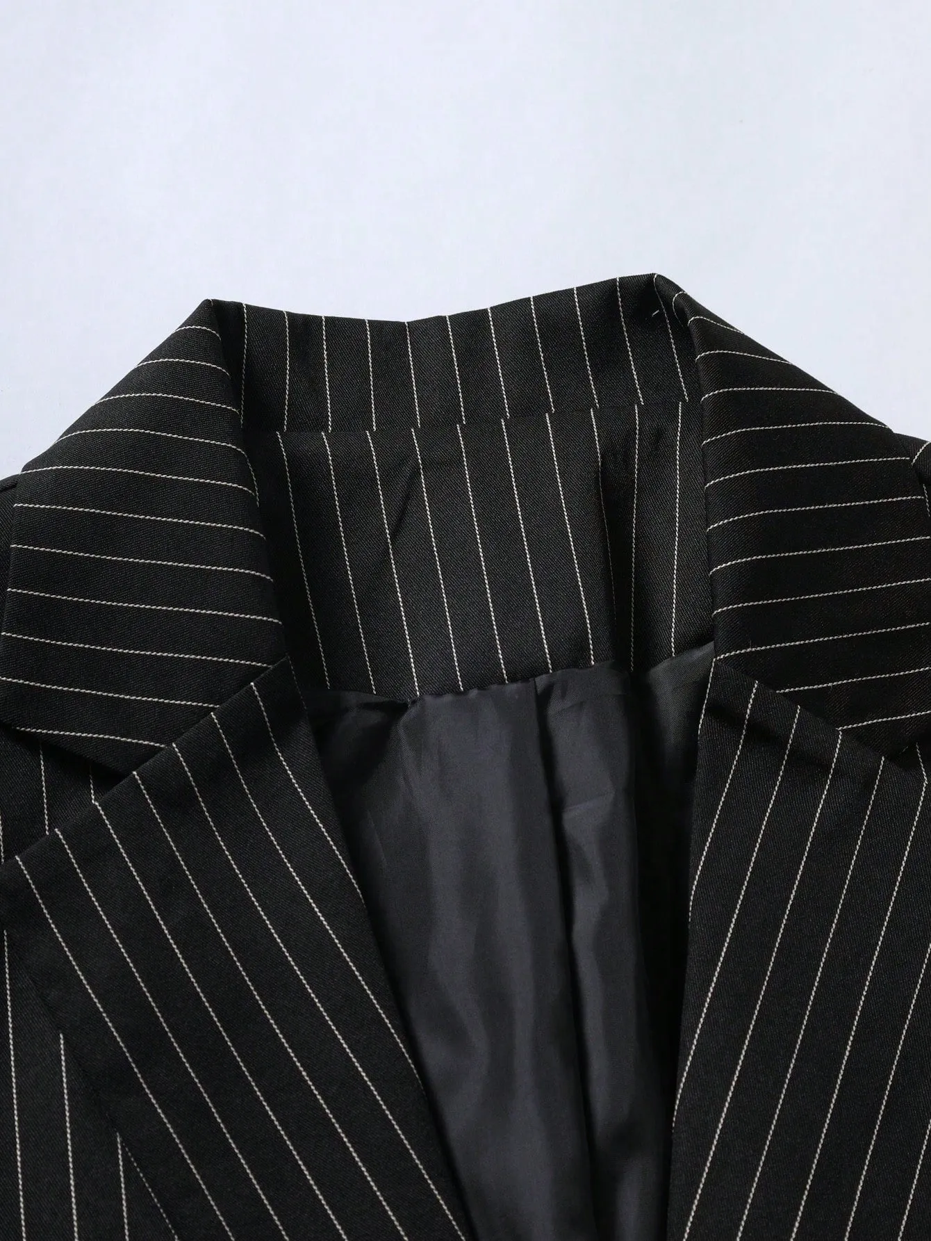 Black Striped Print Single Button Lapel Neck Blazer
