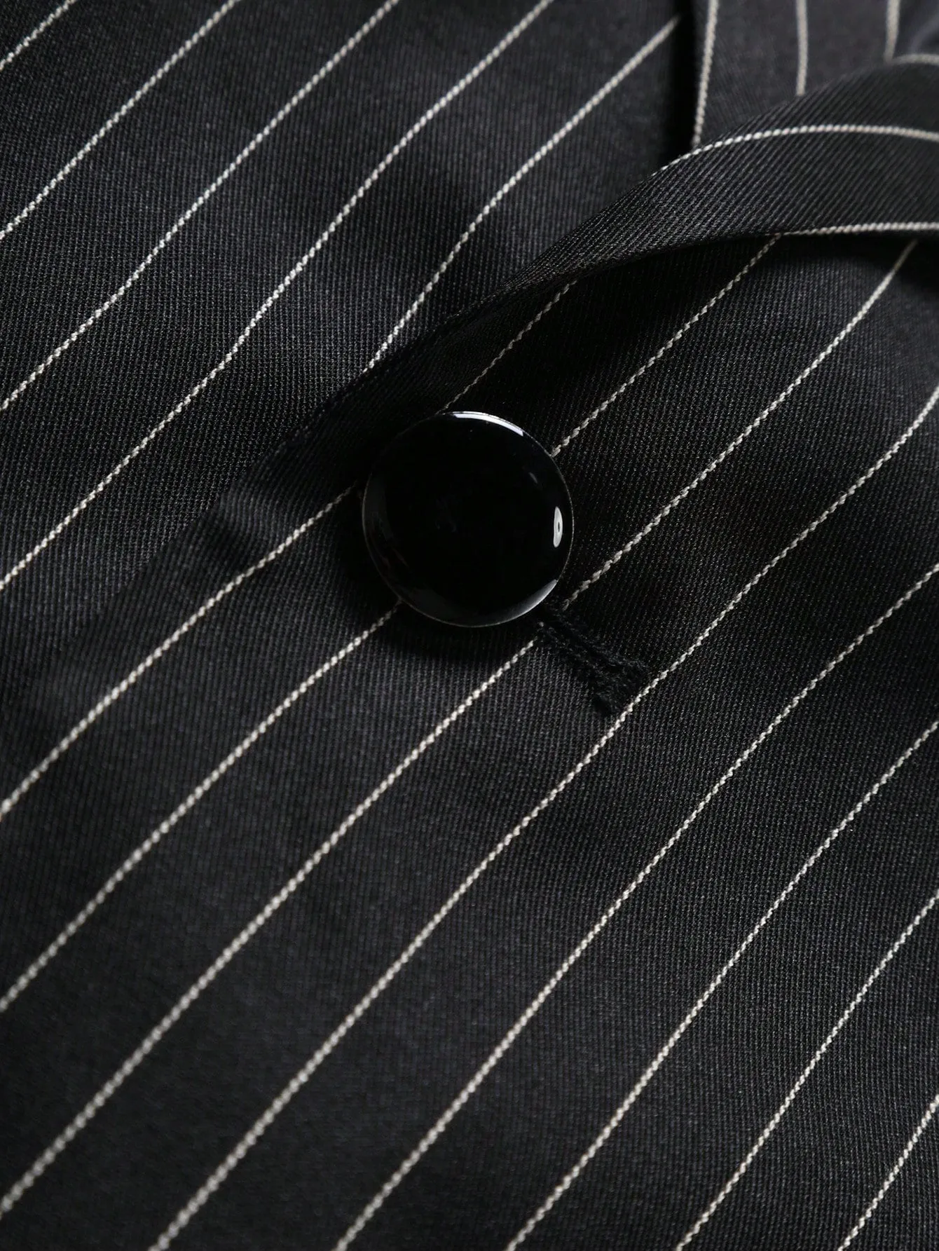 Black Striped Print Single Button Lapel Neck Blazer