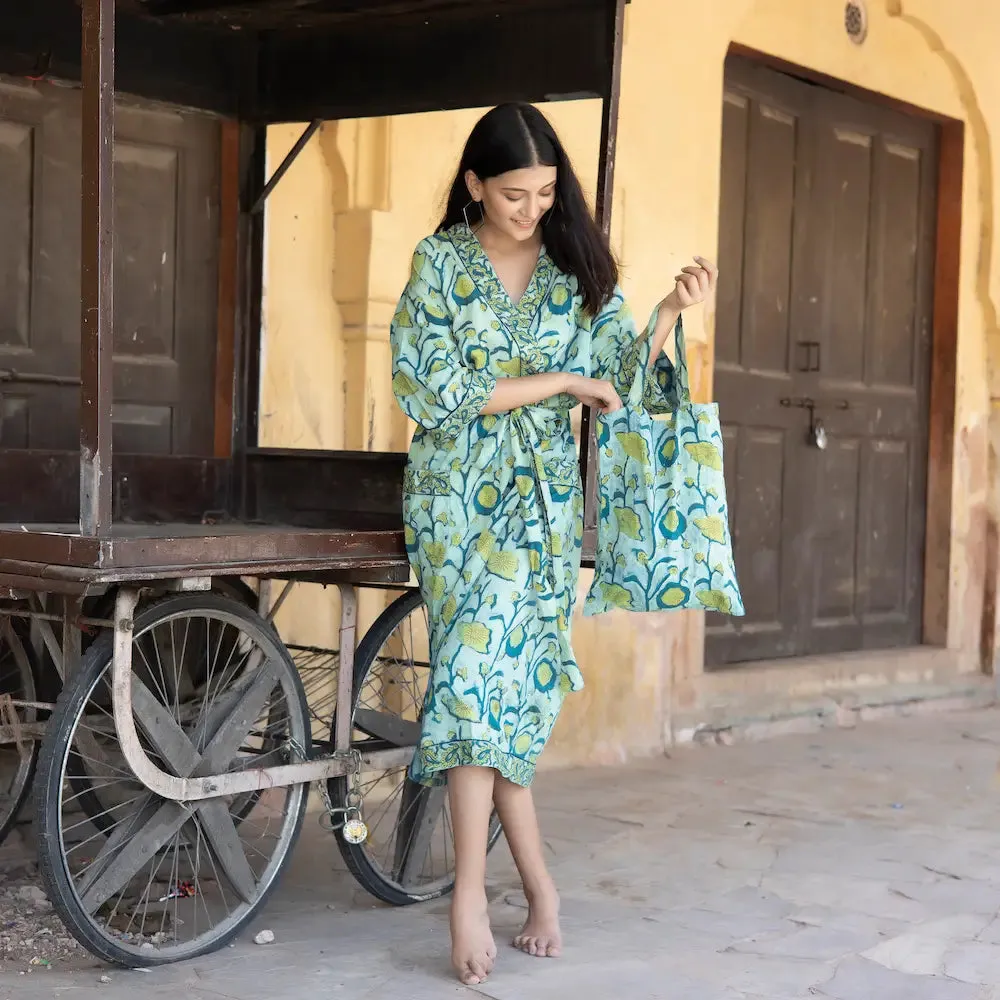Block Printed Kimono Robe & Matching Bag (Assorted Styles)