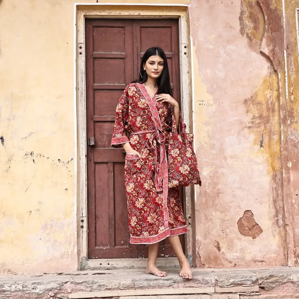 Block Printed Kimono Robe & Matching Bag (Assorted Styles)