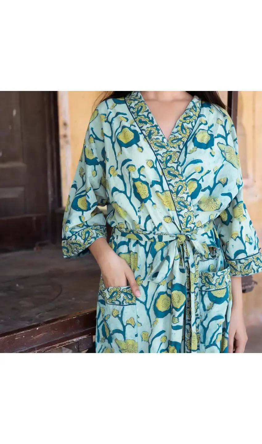 Block Printed Kimono Robe & Matching Bag (Assorted Styles)