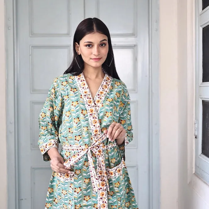 Block Printed Kimono Robe & Matching Bag (Assorted Styles)
