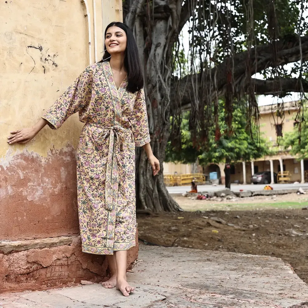 Block Printed Kimono Robe & Matching Bag (Assorted Styles)