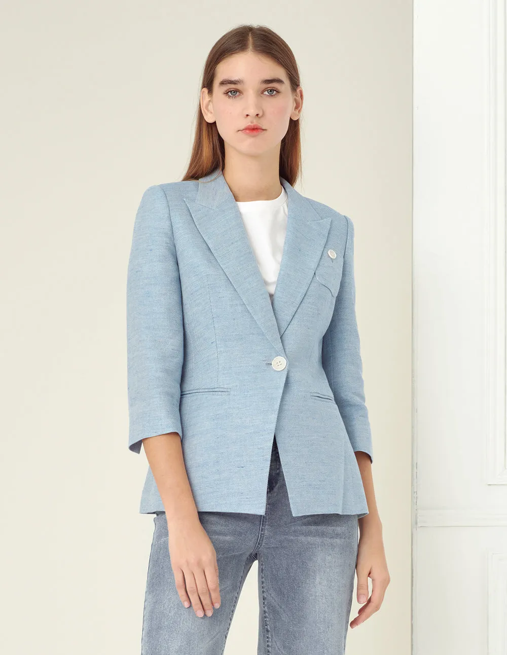 BORA AKSU Light Blue Gun Lapel Twill Denim