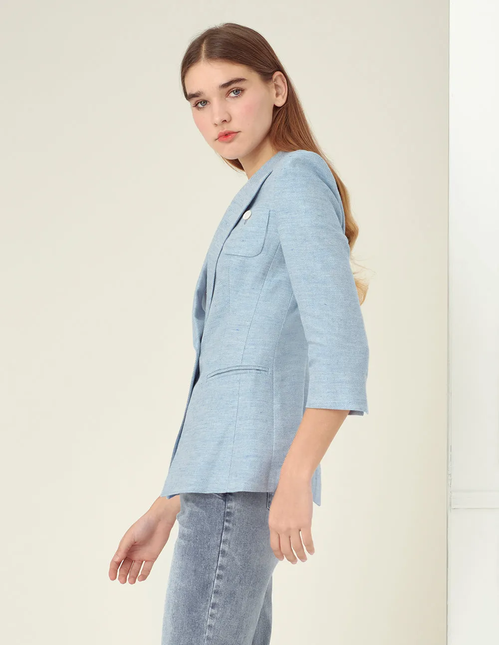 BORA AKSU Light Blue Gun Lapel Twill Denim