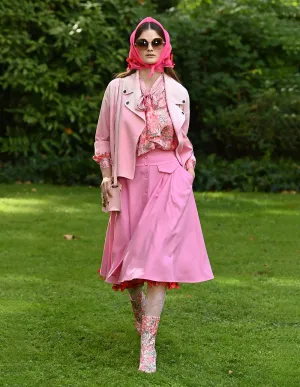BORA AKSU Ombre Pink Frayed Denim Biker Jacket