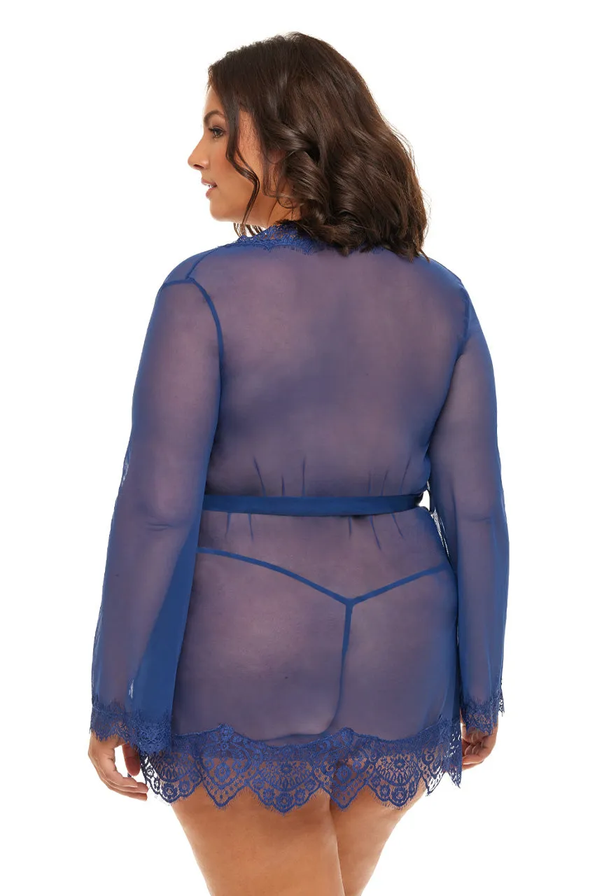 Bridal Curvy Provence Sheer Shortie Robe - ESTATE BLUE