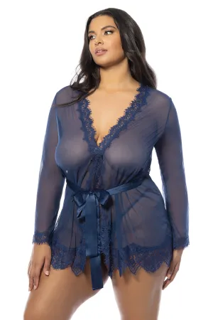 Bridal Curvy Provence Sheer Shortie Robe - ESTATE BLUE