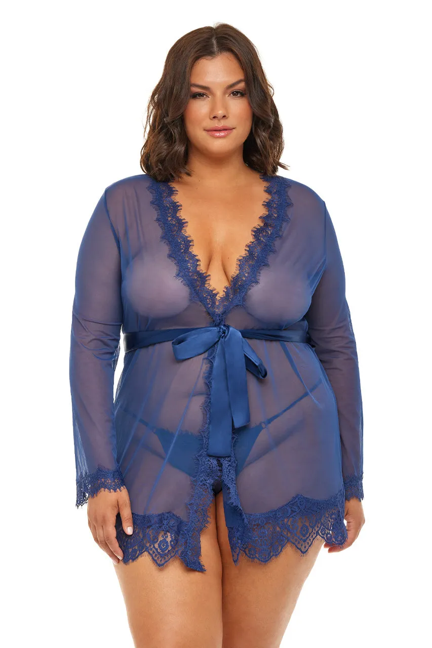 Bridal Curvy Provence Sheer Shortie Robe - ESTATE BLUE
