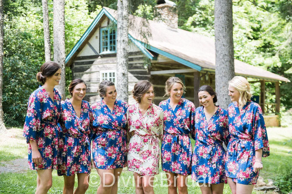 Burgundy Bridesmaid Robes, Bridesmaid Gift, Wine Floral Kimono, Set of Floral Bridesmaid Robes, Kimono Robe, Bridal Party Robes,Wedding Robe