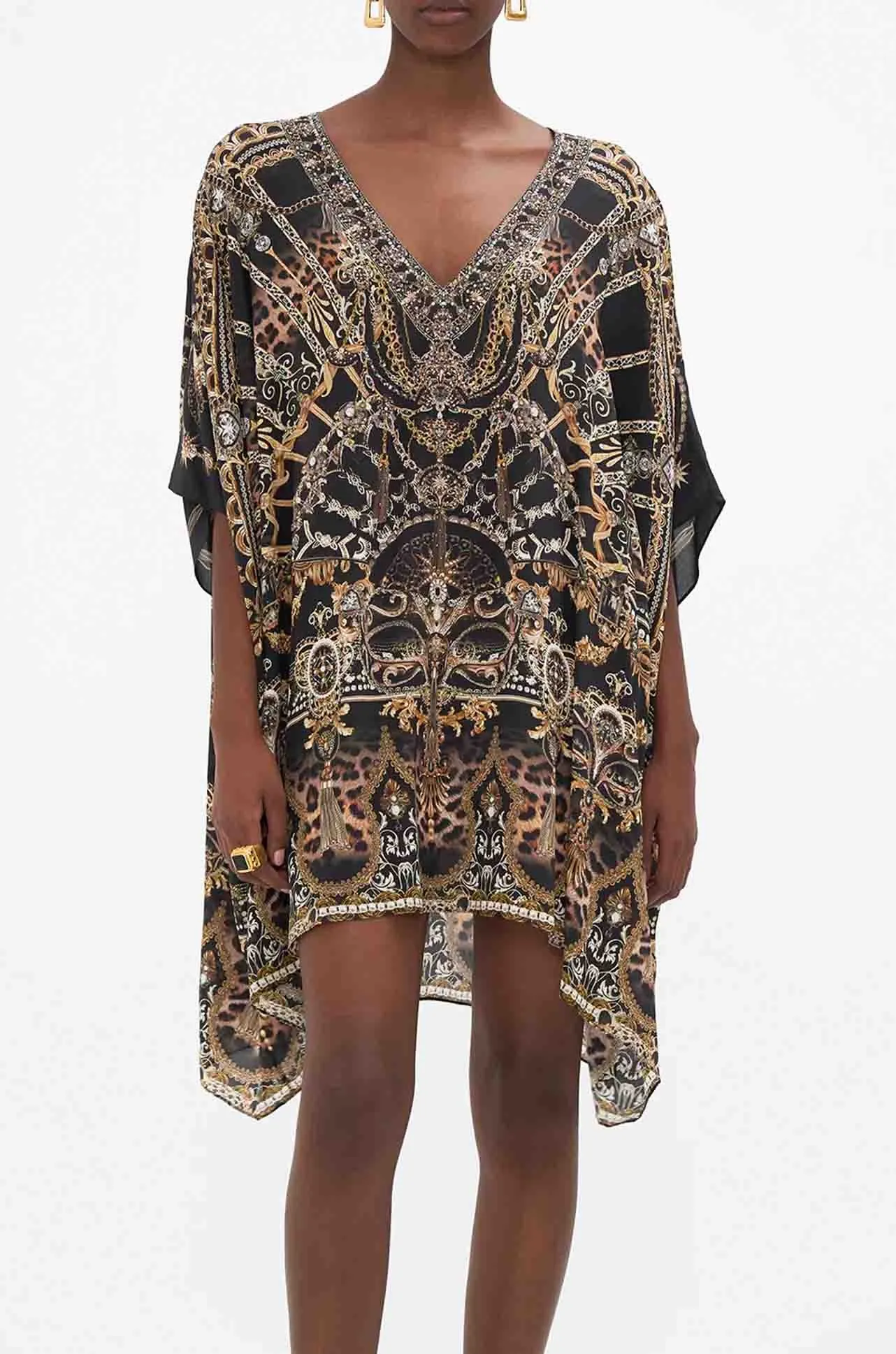 Camilla - Masked At Moonlight Rectangular V-Neck Kaftan