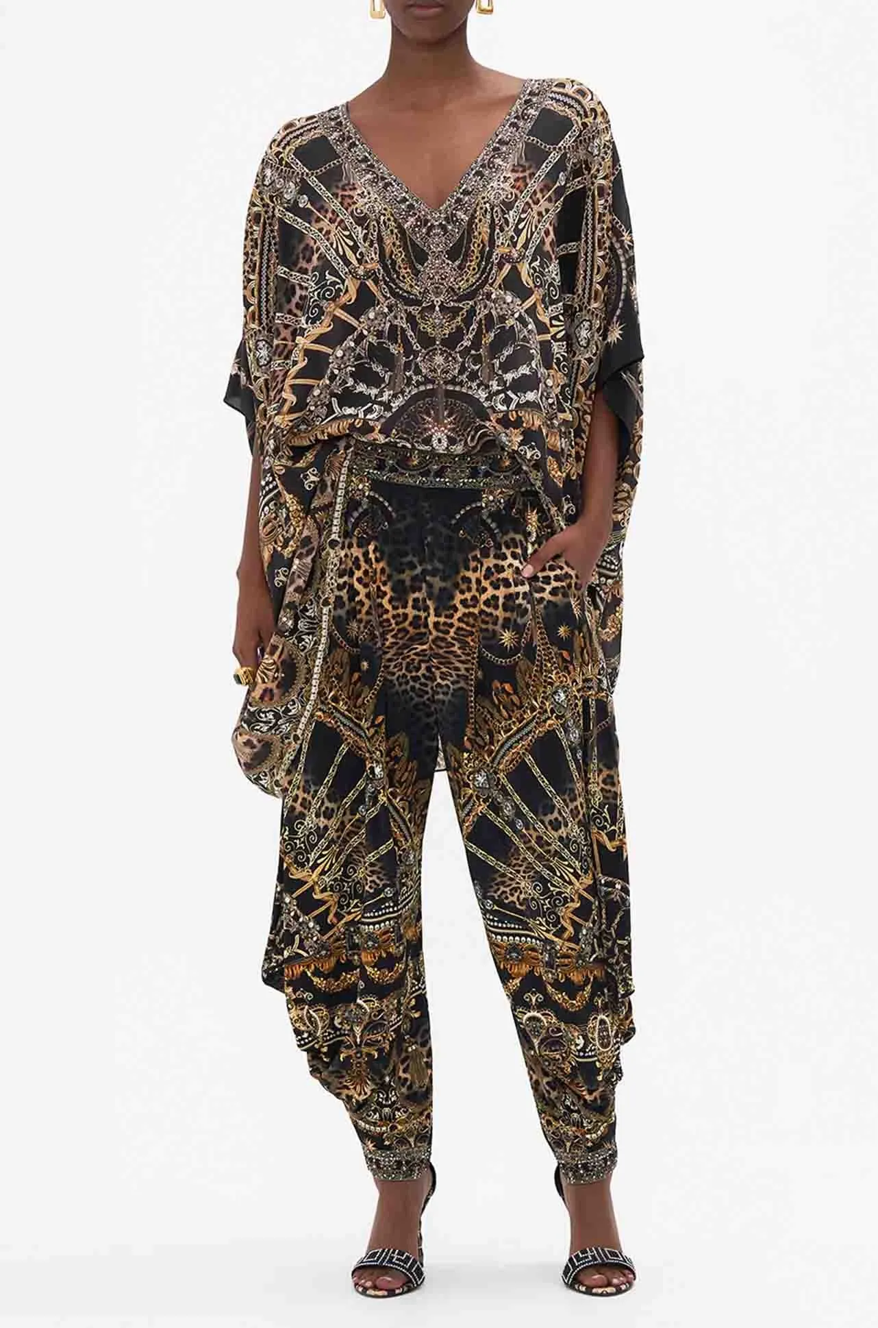 Camilla - Masked At Moonlight Rectangular V-Neck Kaftan