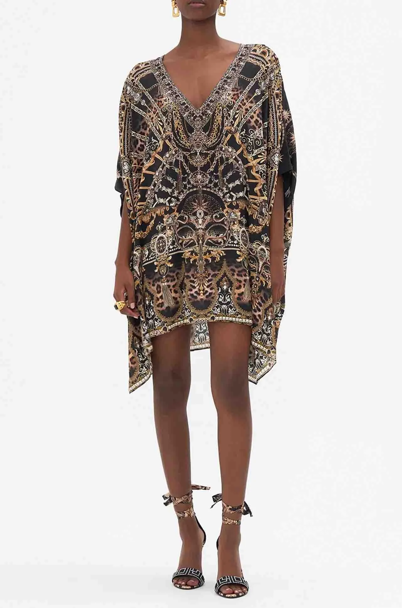Camilla - Masked At Moonlight Rectangular V-Neck Kaftan