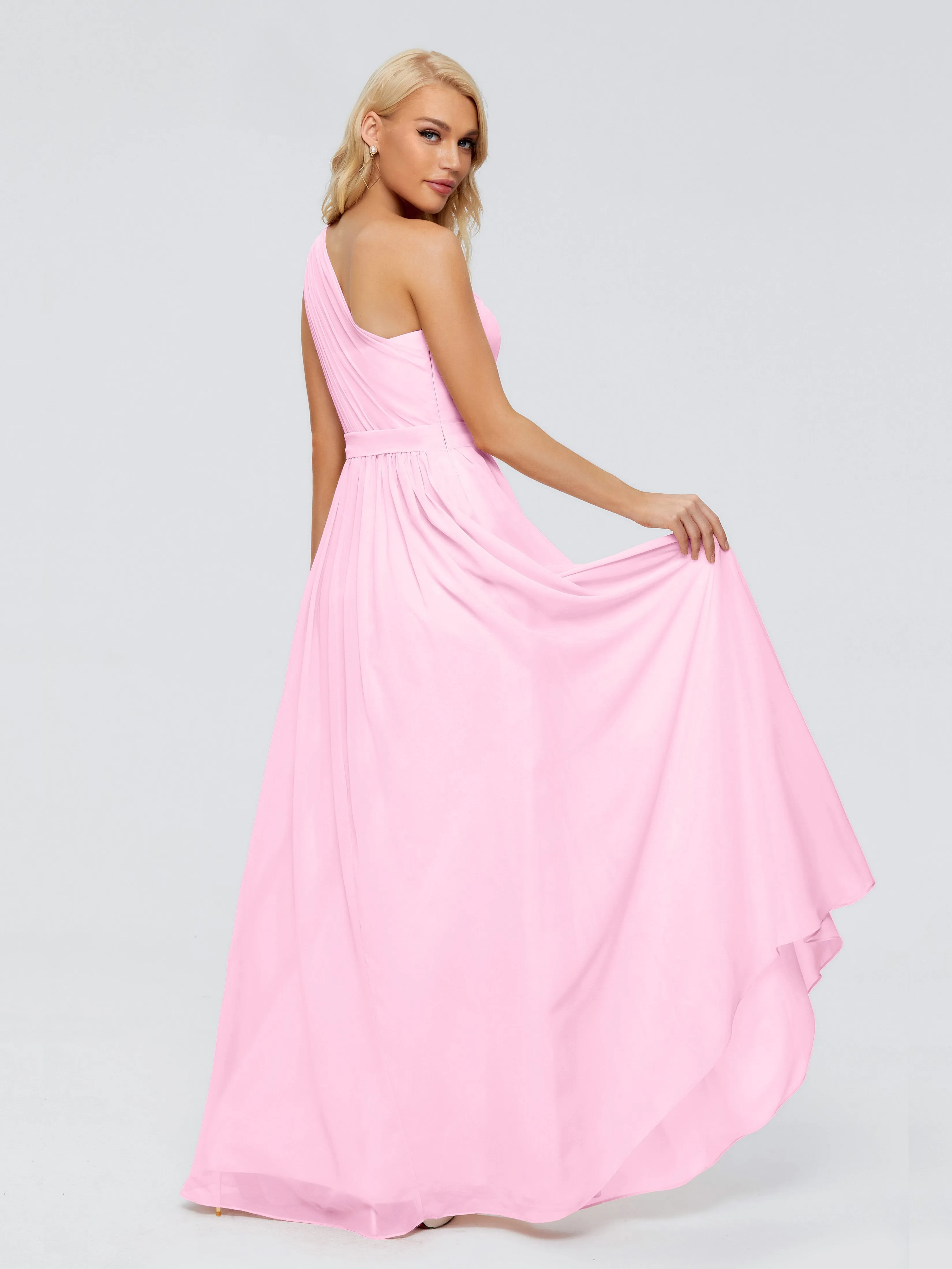 Candy Pink Bridesmaid Dress Arabella One Shoulder Sash Bridesmaid Dresses