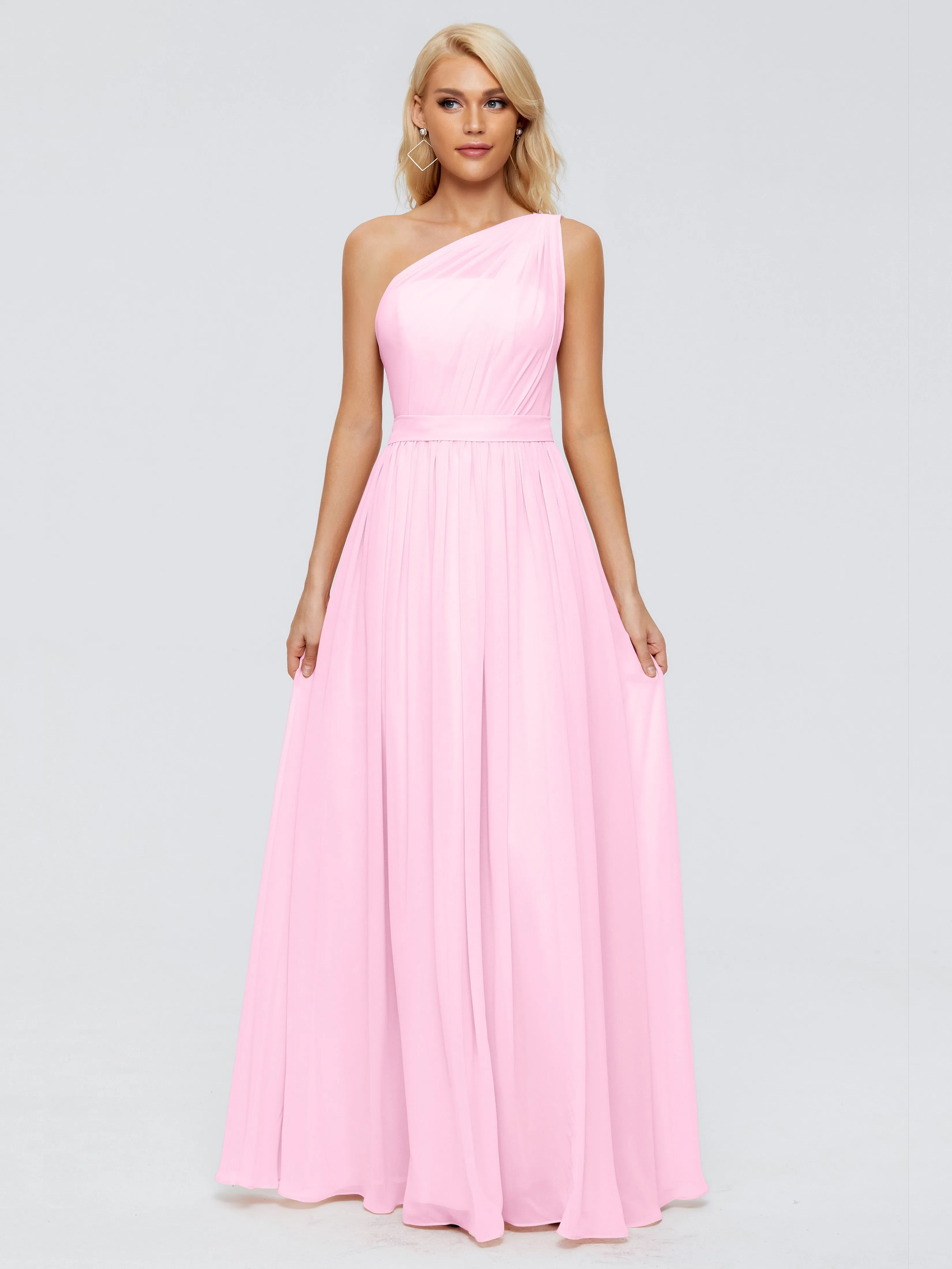 Candy Pink Bridesmaid Dress Arabella One Shoulder Sash Bridesmaid Dresses