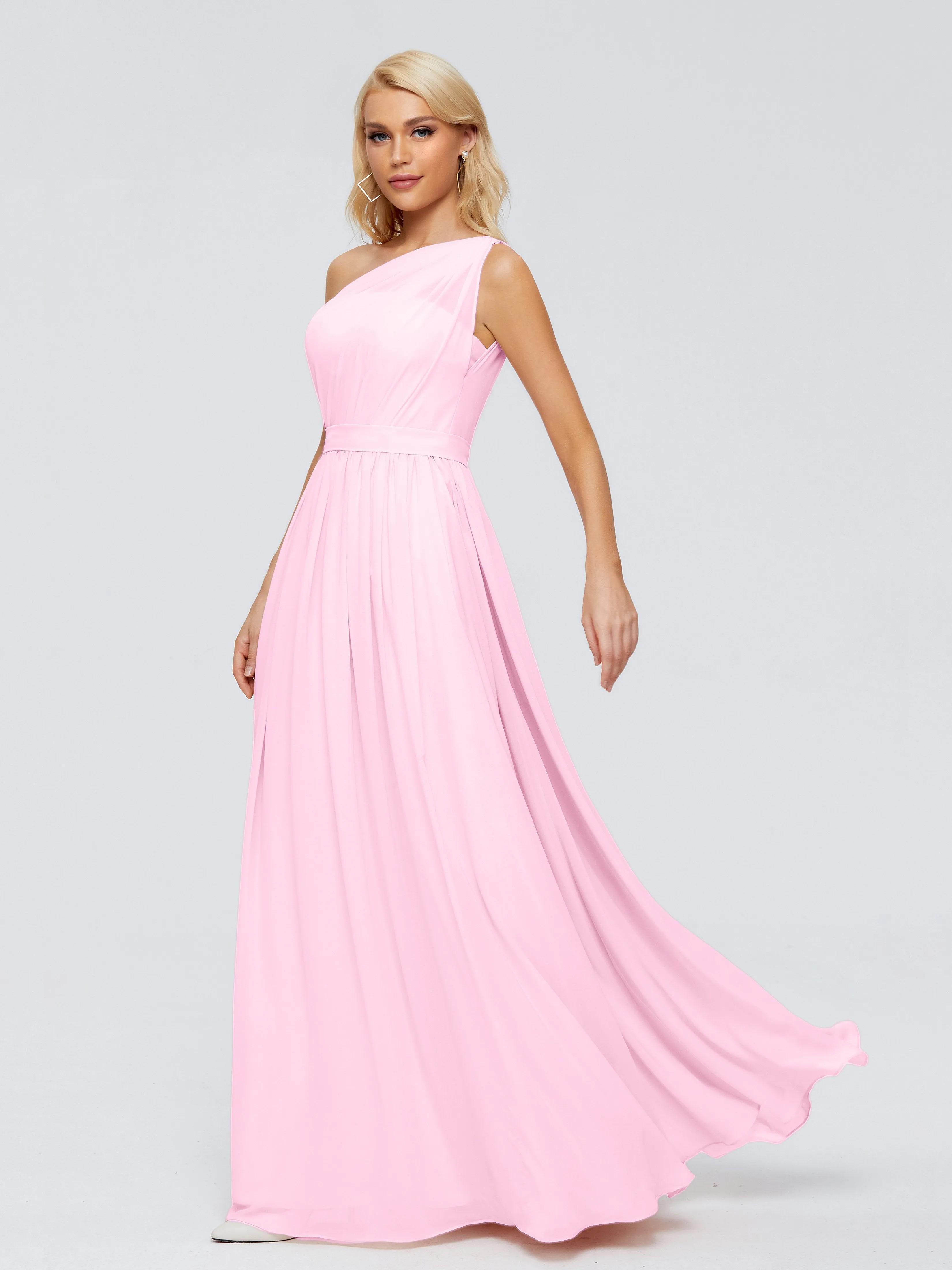 Candy Pink Bridesmaid Dress Arabella One Shoulder Sash Bridesmaid Dresses