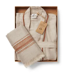 Ceren Linen Robe & Towel Gift Set, Tobacco