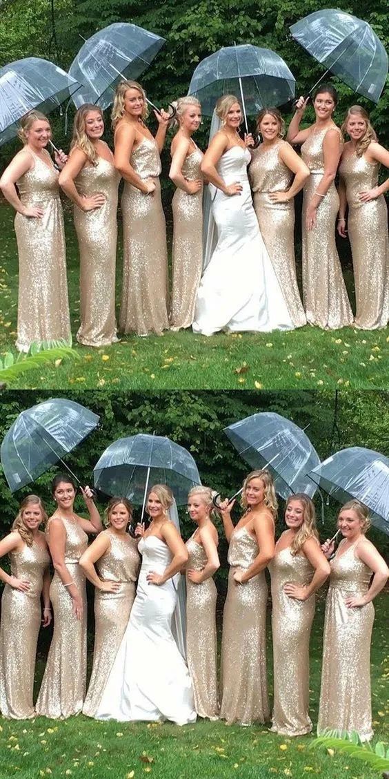 Charming Sequin Mermaid V-Neck Sparkly Gorgeous Short Long Romantic Bridesmaid Dresses, WG130