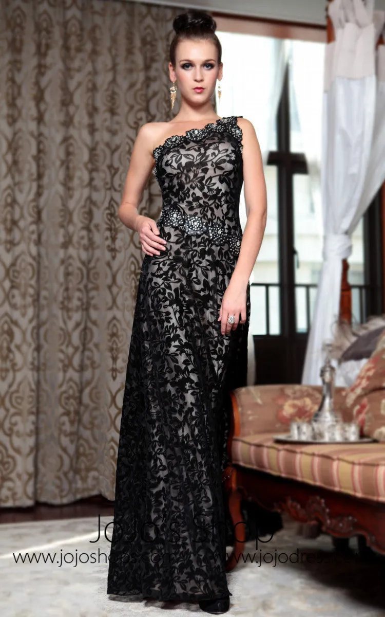Classy Black Lace One Shoulder Evening Dress