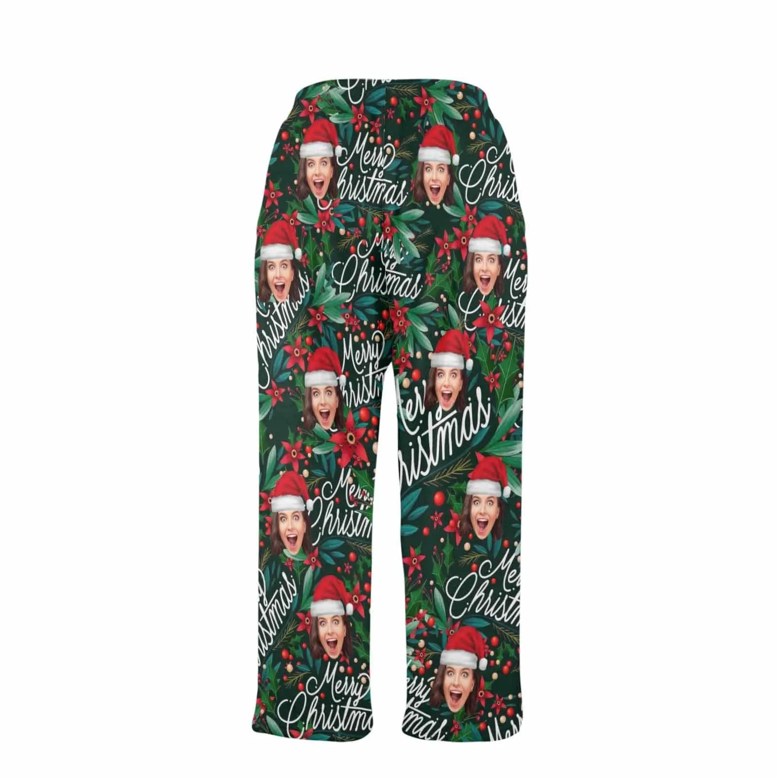 Coral Fleece Pajama Trousers-Custom Face Christmas Red Beans Print Warm and Comfortable Sleepwear Long Pajama Pants For Men Women